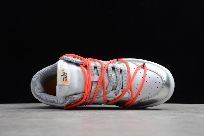 ow x nike sb dunk low lthr ow silver white red ct0856-800